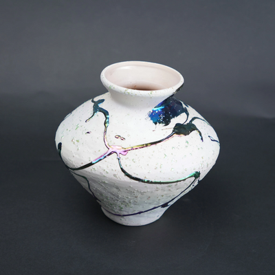 Abstract Splash White Ceramic Vase