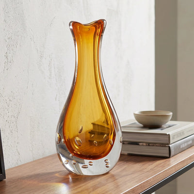 Amber Clear Art Glass Vase
