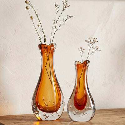 Amber Clear Art Glass Vase
