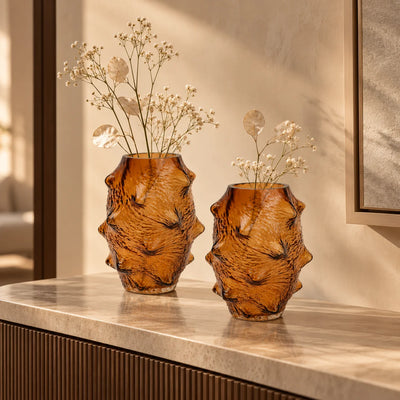 Amber Hammered Glass Vase