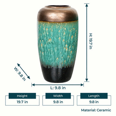 Teal Gold Ceramic Floor Vase