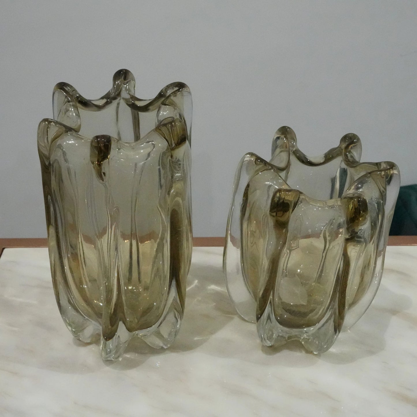 Premium smoky glass vase with abstract organic shape and luxury contemporary tabletop decor appeal for stylish homes