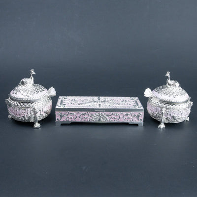 Royal Peacock 3-Piece Dry Fruit Box Set with Ornate Peacock Lids and Decorative Storage Case | Luxury Festive Diwali Gift for Home