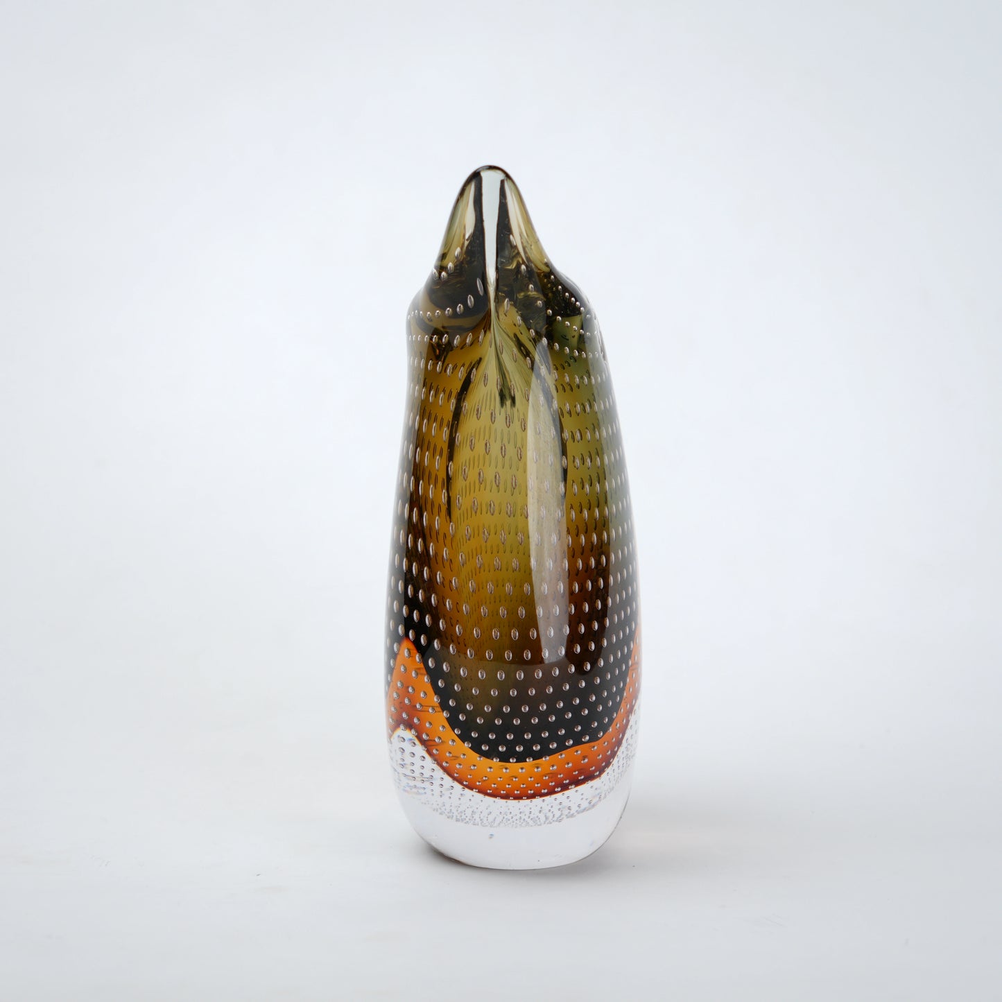 Glass vase with multicolored pattern on a white background