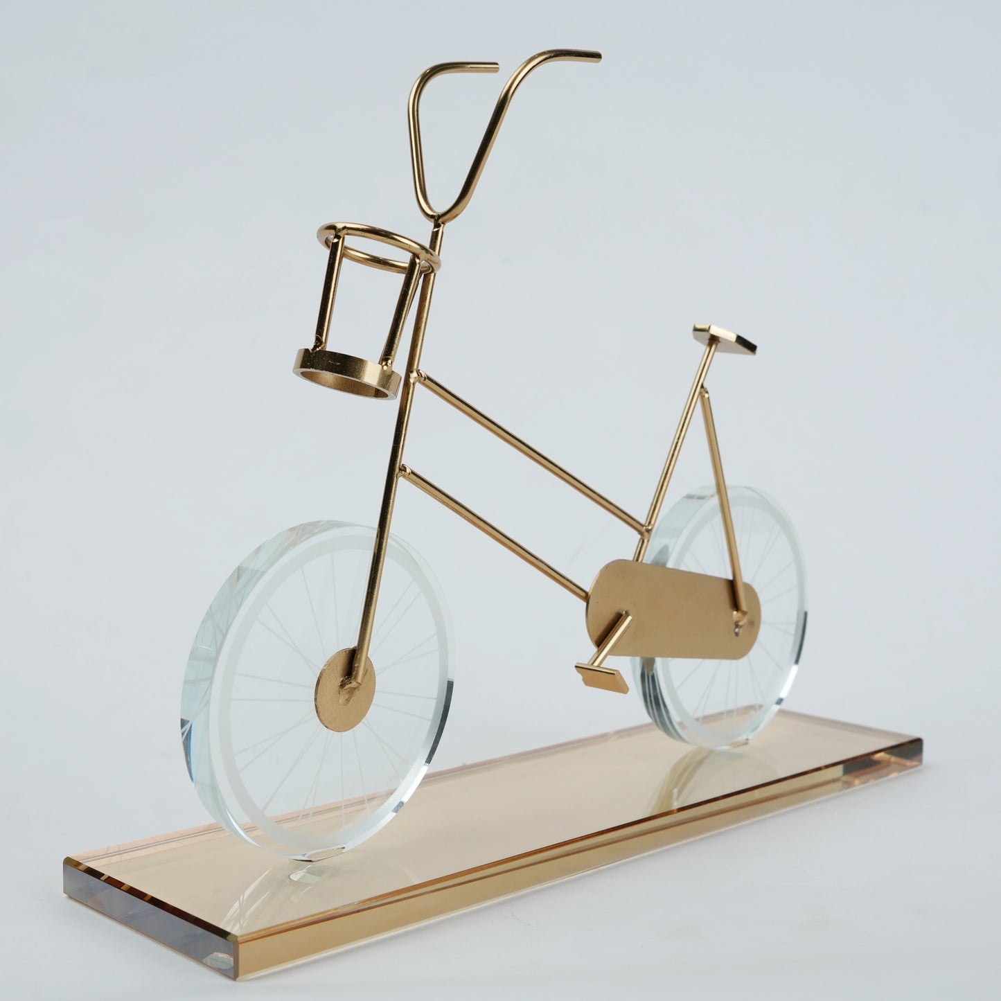 Gold metal bicycle sculpture with marble base decorative tabletop accent for modern home decor