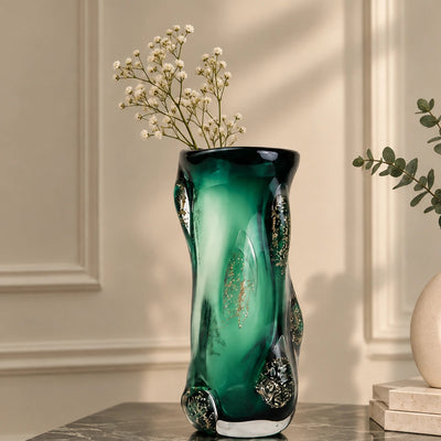 Emerald Aura Glass Vase
