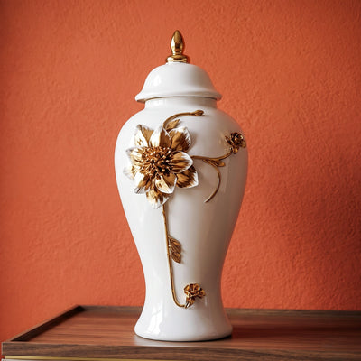 Floral Stem Ceramic Jar