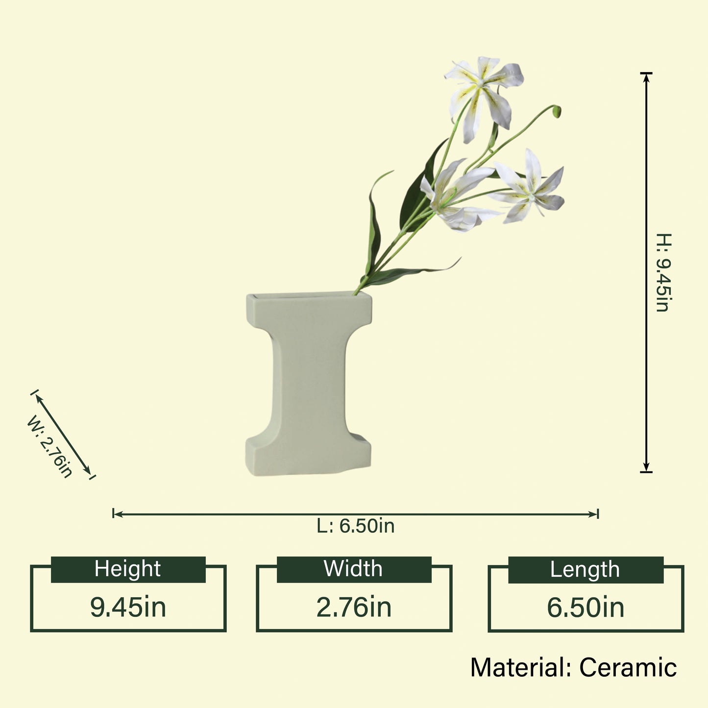Altura Vista Vase sage I-shape w/ lily diagram