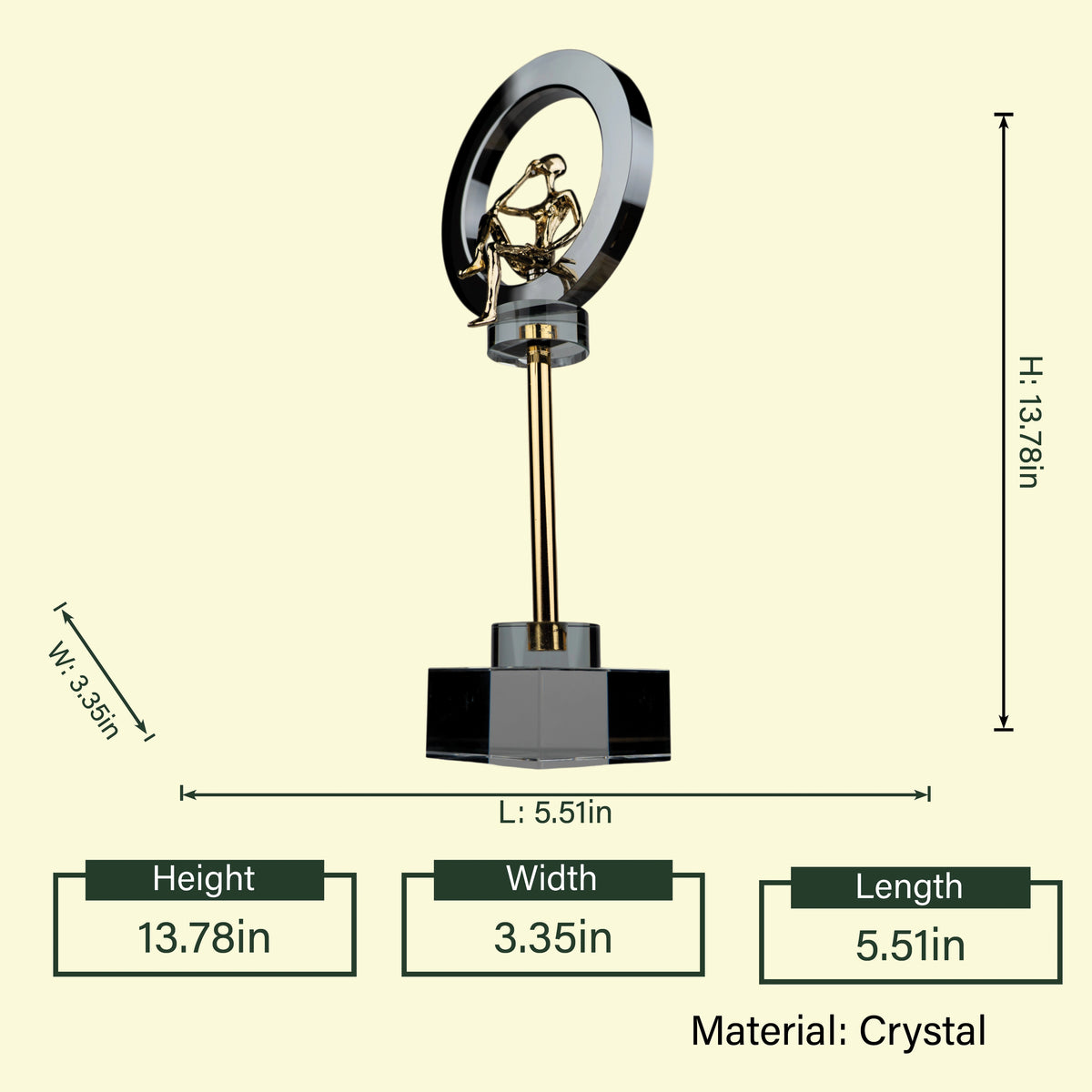 Abstract Thinker gold, 13.78in spec diagram