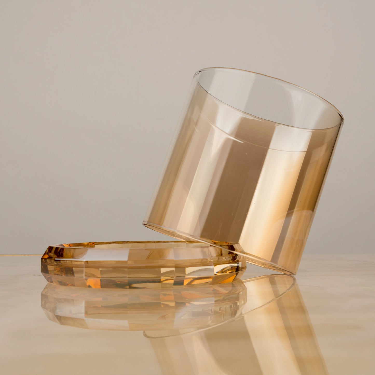 Amber Glass Faceted Votive Holder - Small
