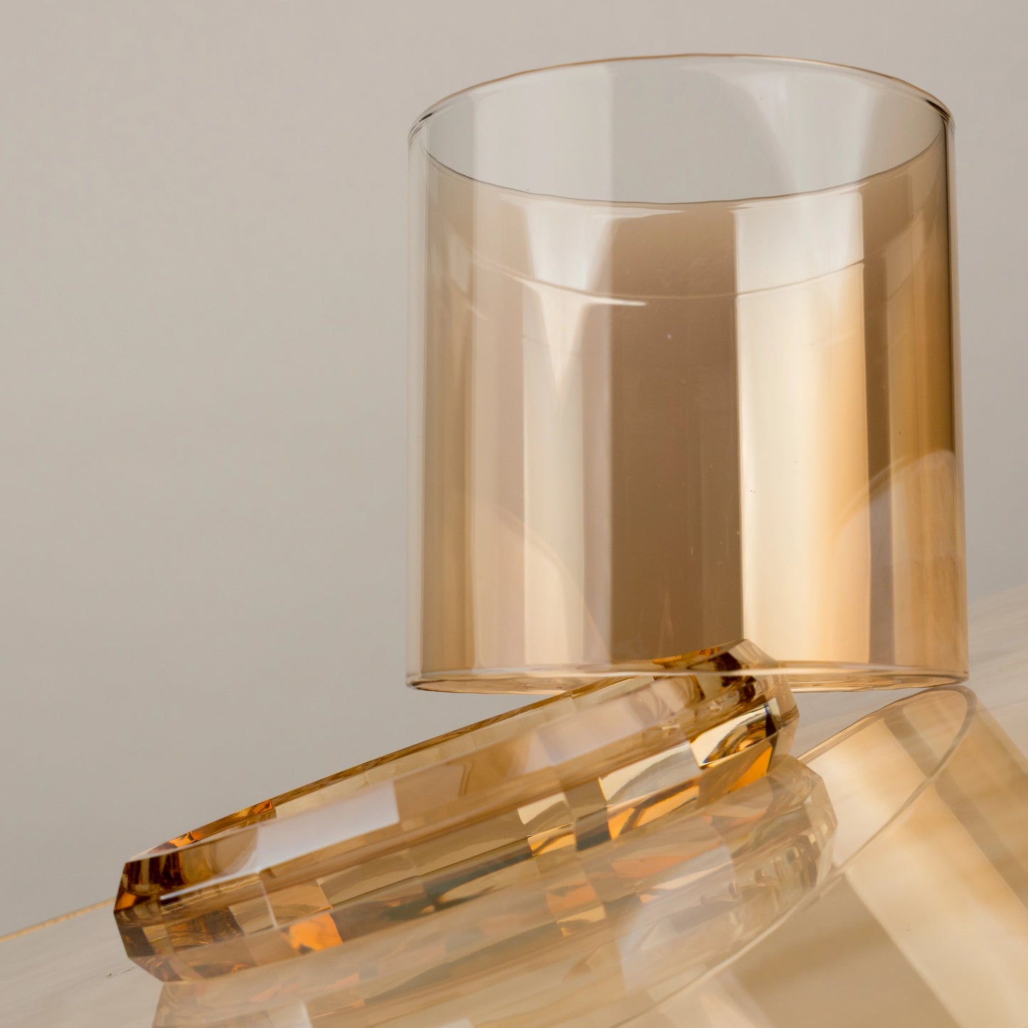 Amber Glass Faceted Votive Holder - Small