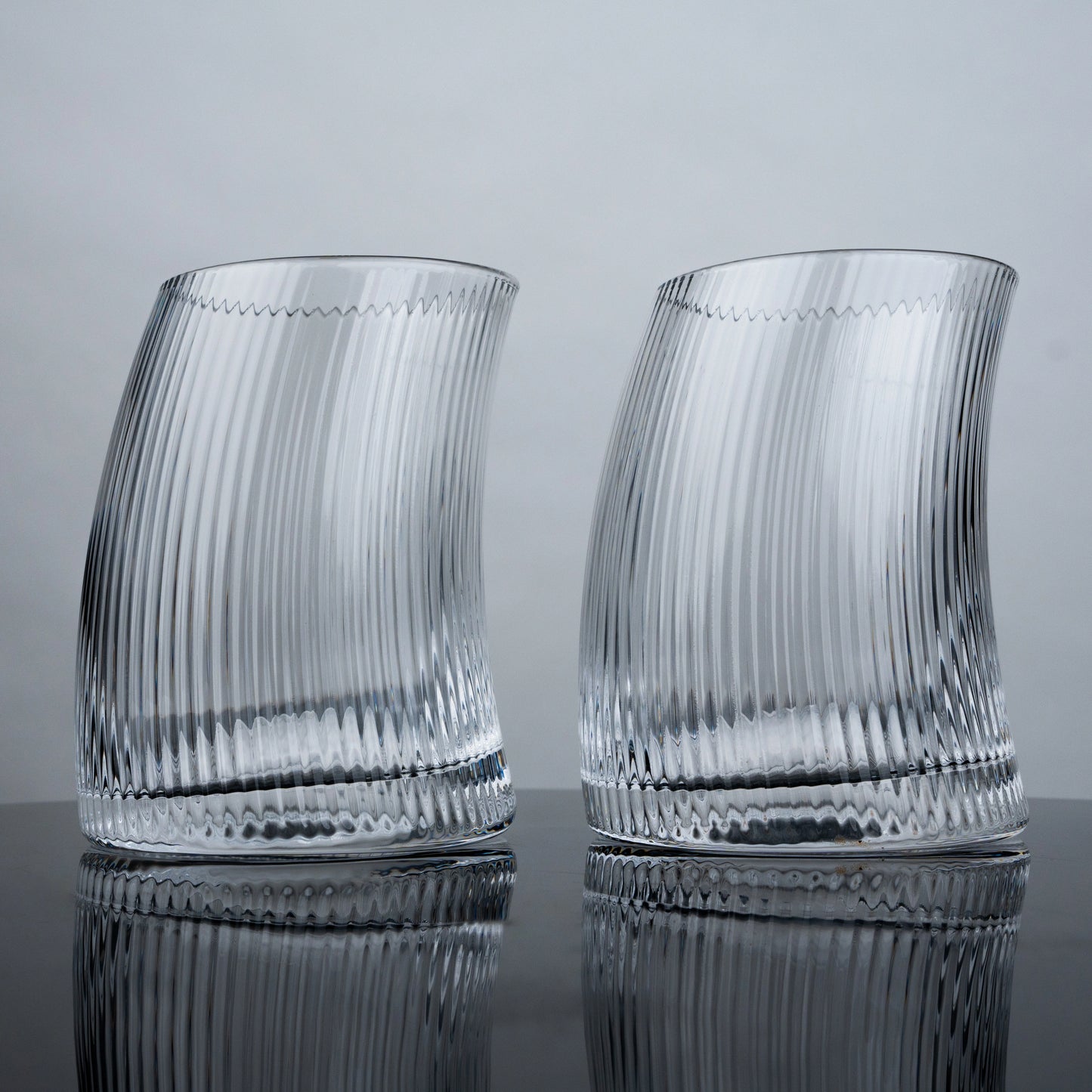 Curved Ribbed Water Glasses - Set of 4