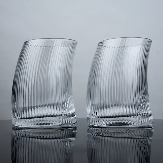 Curved Ribbed Water Glasses - Set of 4