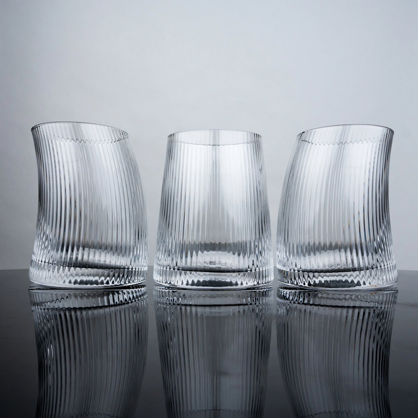 Curved Ribbed Water Glasses - Set of 4