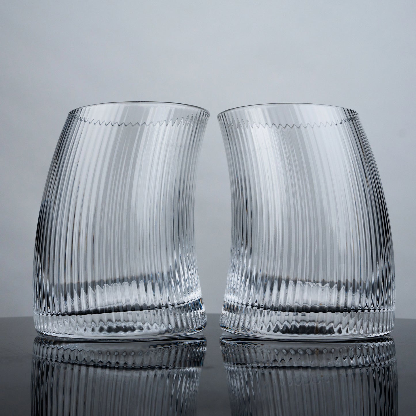 Curved Ribbed Water Glasses - Set of 4