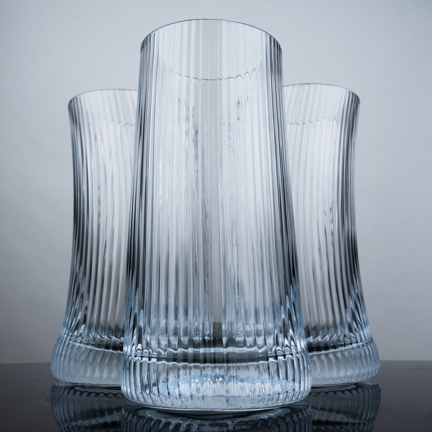 Clear Ribbed Highball Glasses - Set of 4