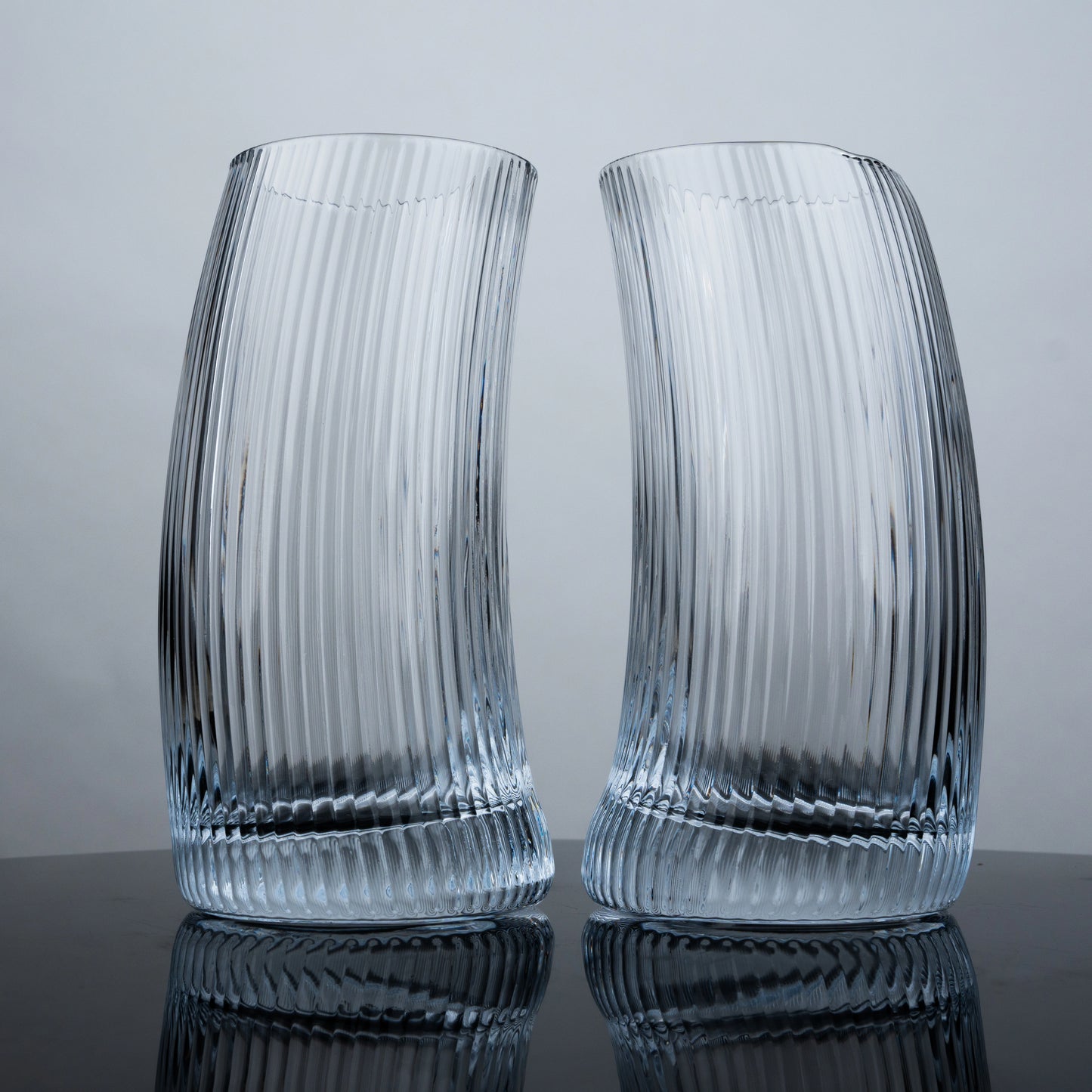 Clear Ribbed Highball Glasses - Set of 4