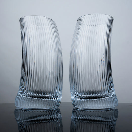 Clear Ribbed Highball Glasses - Set of 4