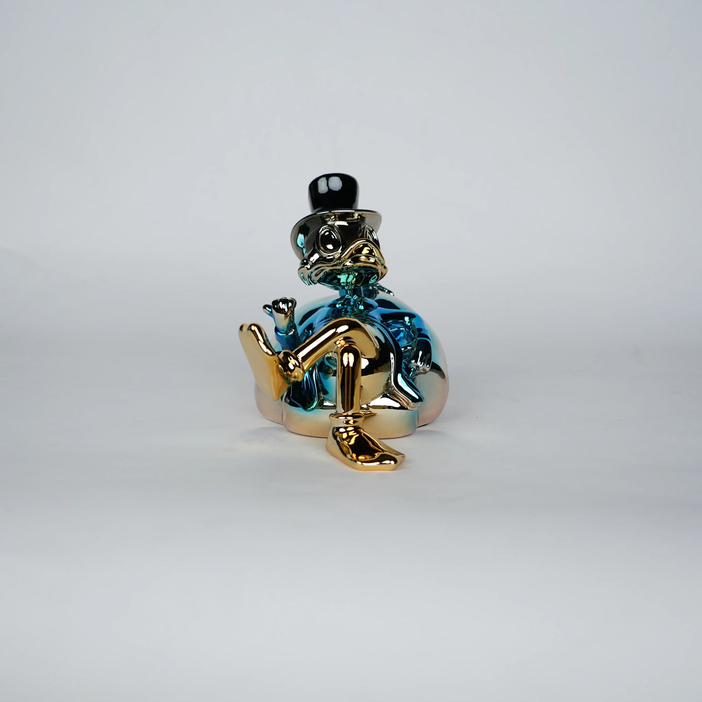 Chrome Money Tycoon blue sculpture