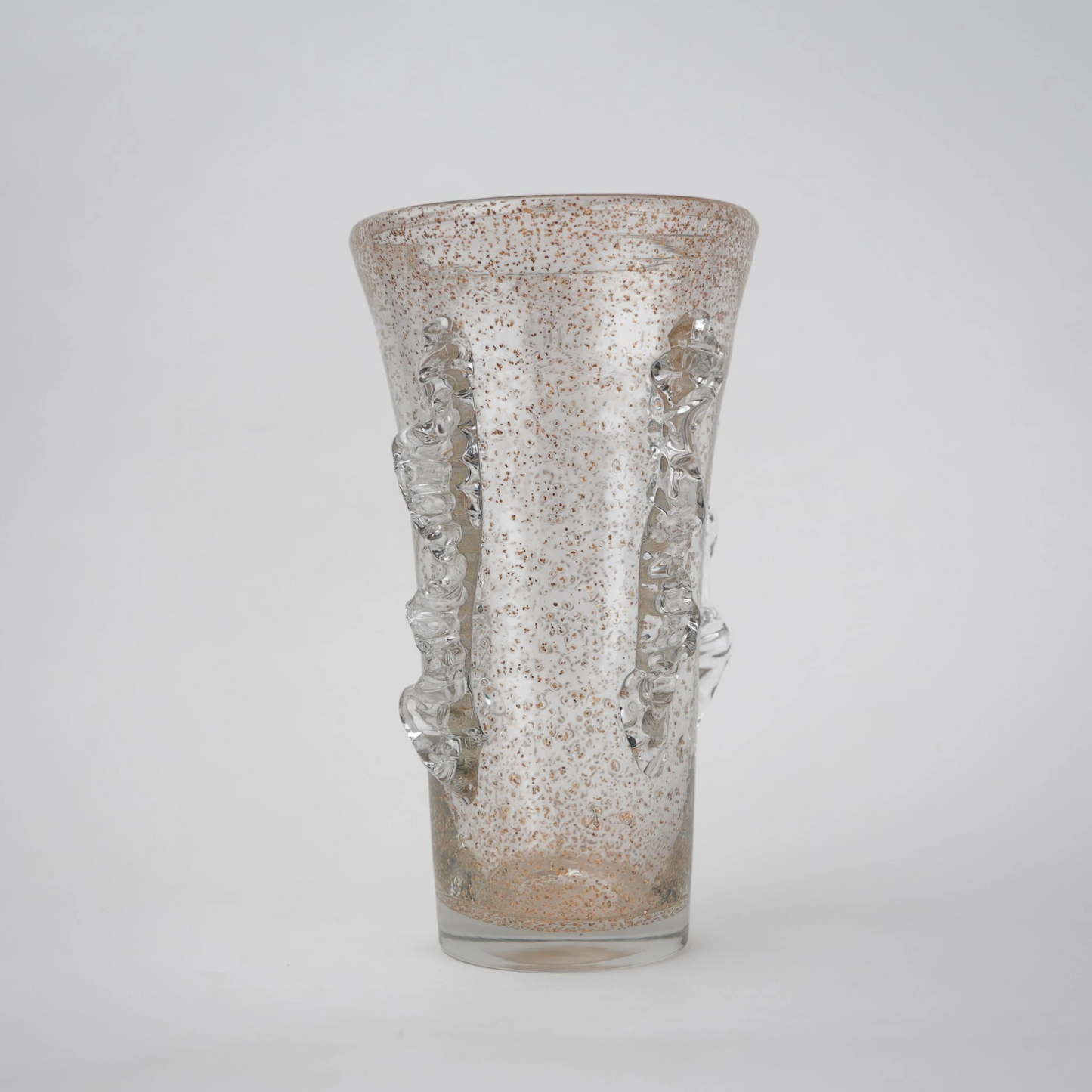 Champagne glass vase w/ copper fleck drip ribs