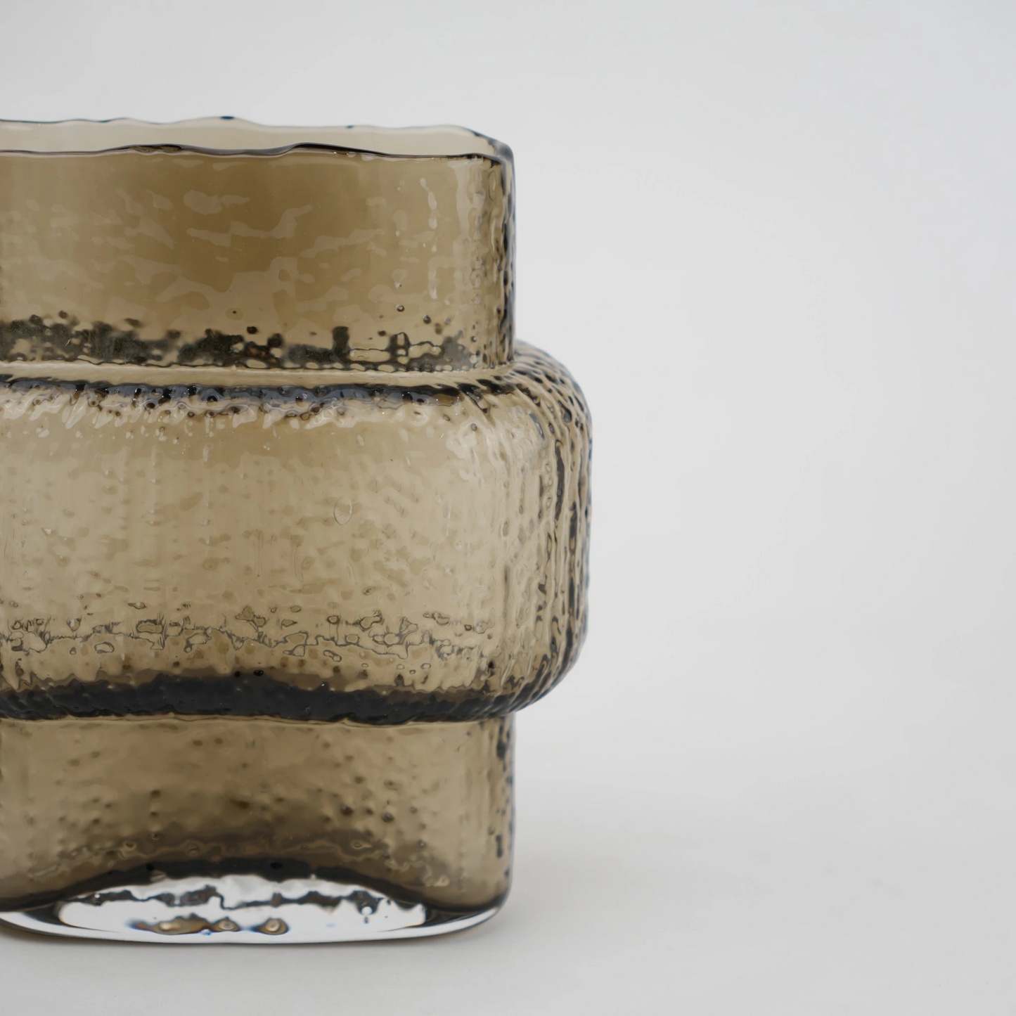 band design smokey yellow glass vase with textured surface