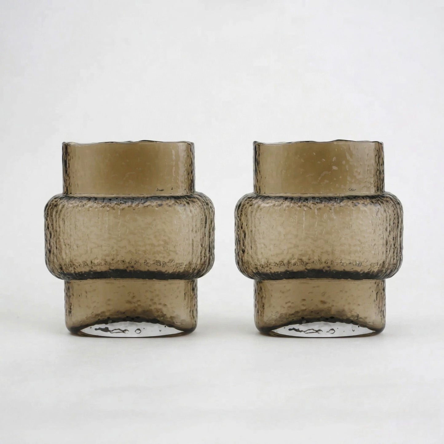 Amber banded vase pair, front studio shot