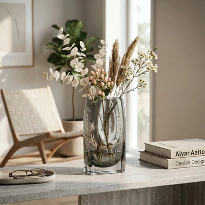 Curved Grey Glass Vase