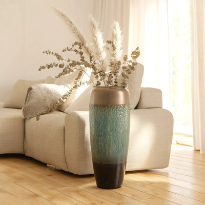 Teal Gold Ceramic Floor Vase