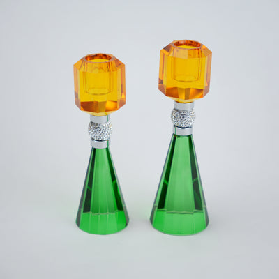 Emerald Amber Candle Holder Duo