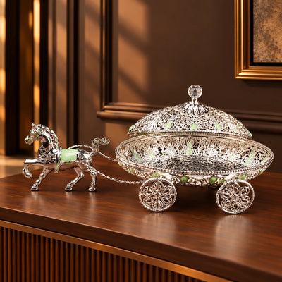 Luxury Horse Carriage Jewellery Box for Home Decor, Ornate Silver Decorative Storage and Keepsake Box