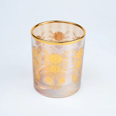 Luxury Drinking Glass Set of 6 with Gold Floral Design, Gold Rim and Premium Storage Case