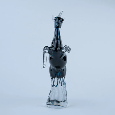 Blue Crystal Horse Figurine | Rearing Equine Tabletop Accent with Transparent Finish and Sapphire Blue Details for Modern Home and Office Décor