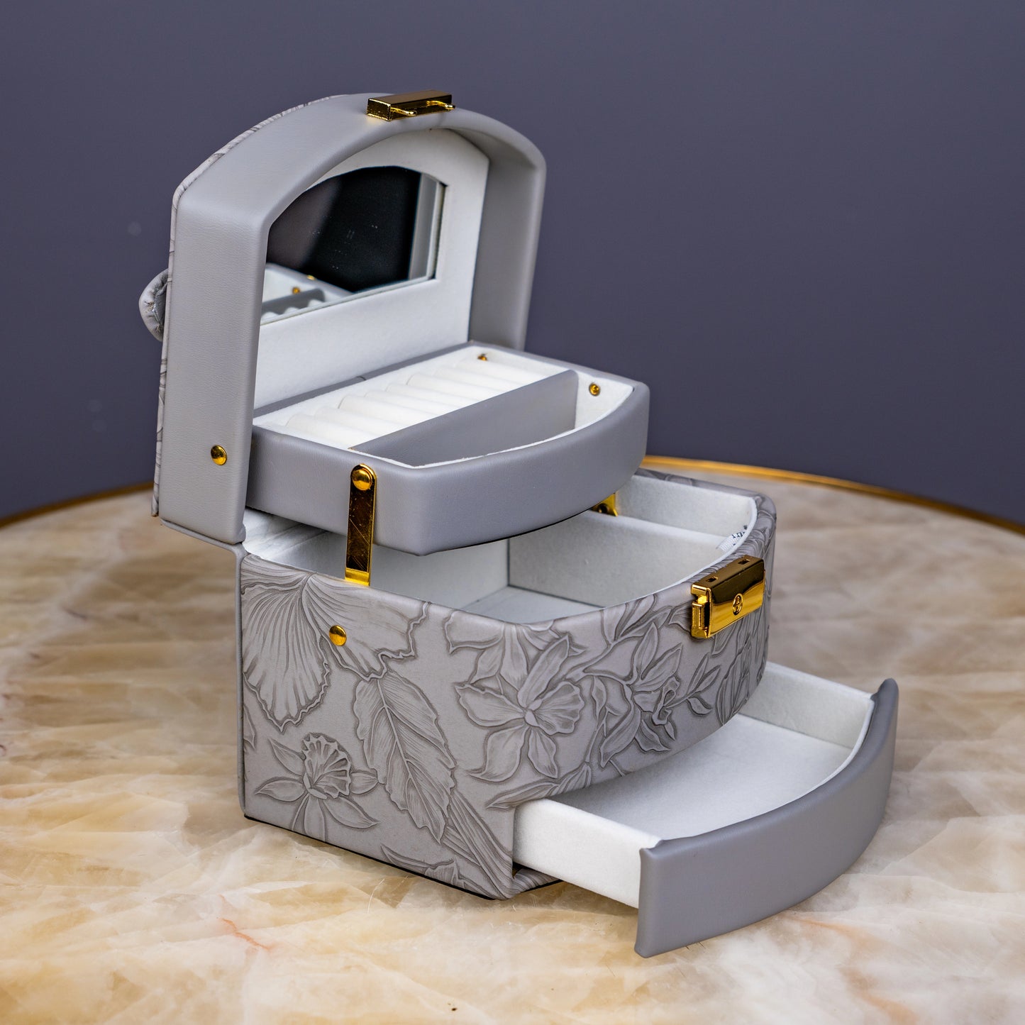 Elegant Grey Jewelry Box - Small