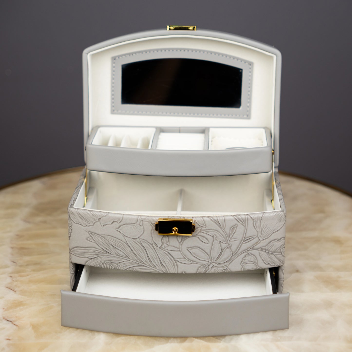 Elegant Grey Floral Jewelry Box - Big