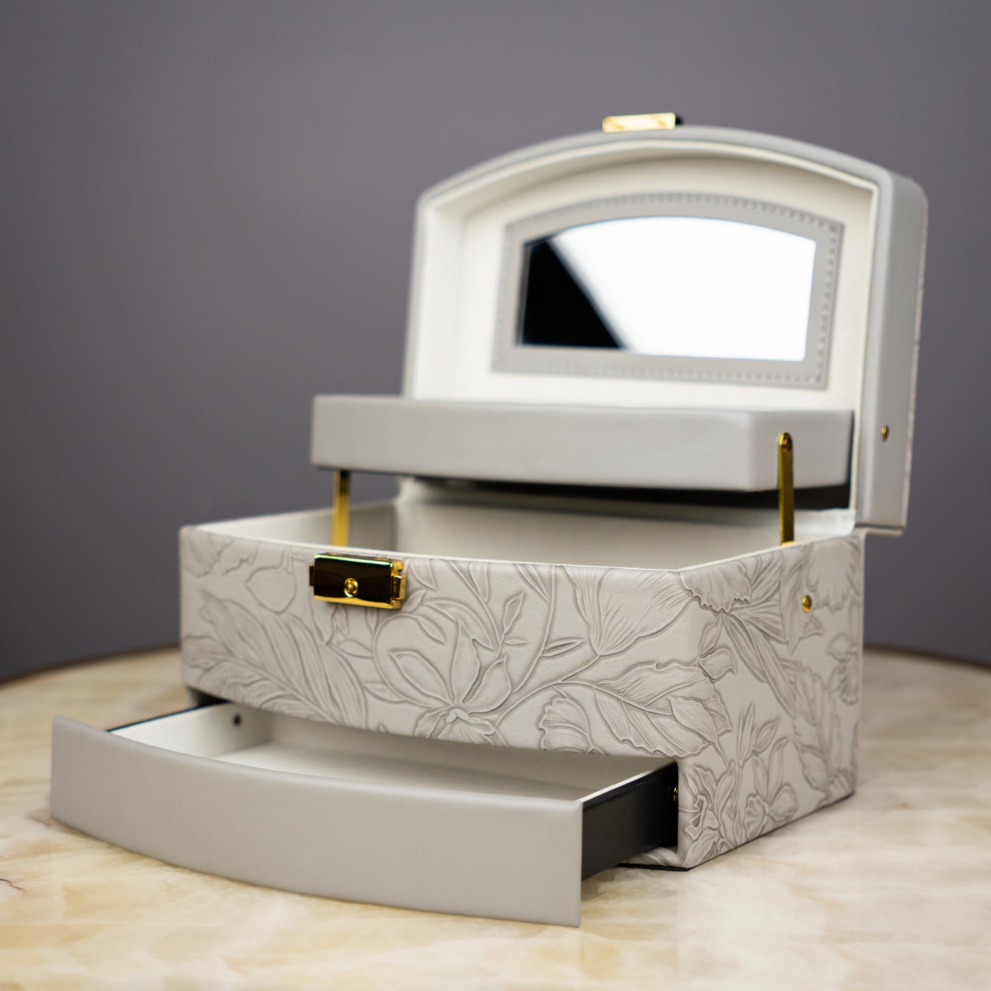 Elegant Grey Floral Jewelry Box - Big