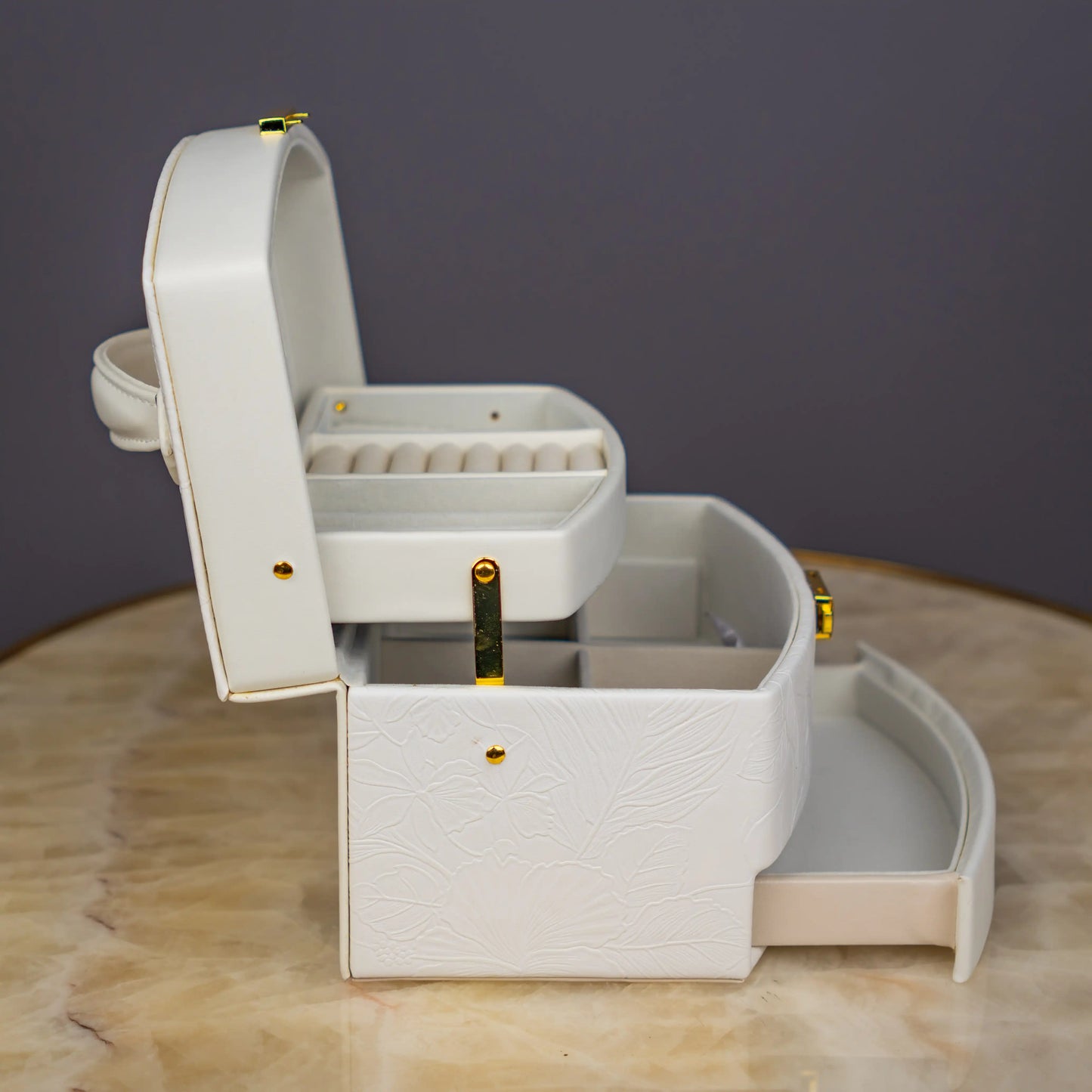 Elegant White Floral Jewelry Box - Big