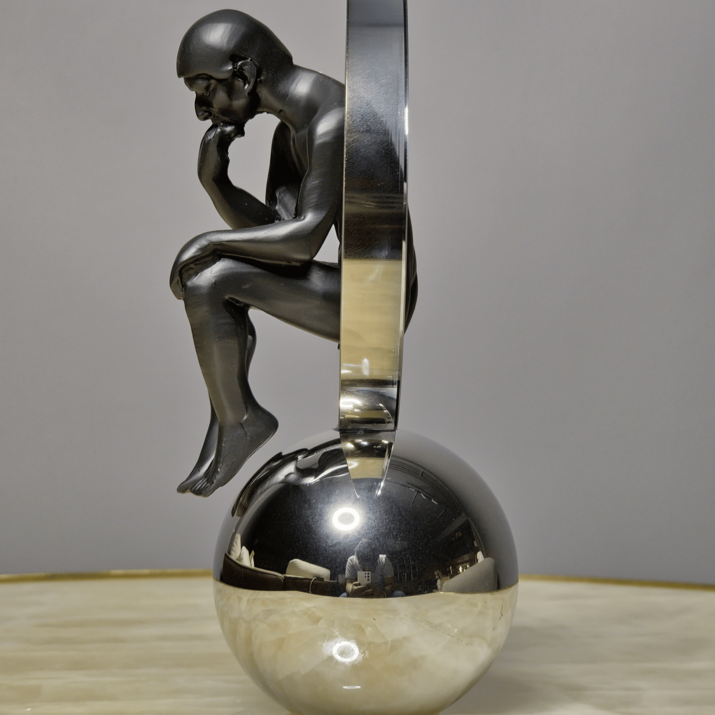 Thinker on Chrome Sphere - Small