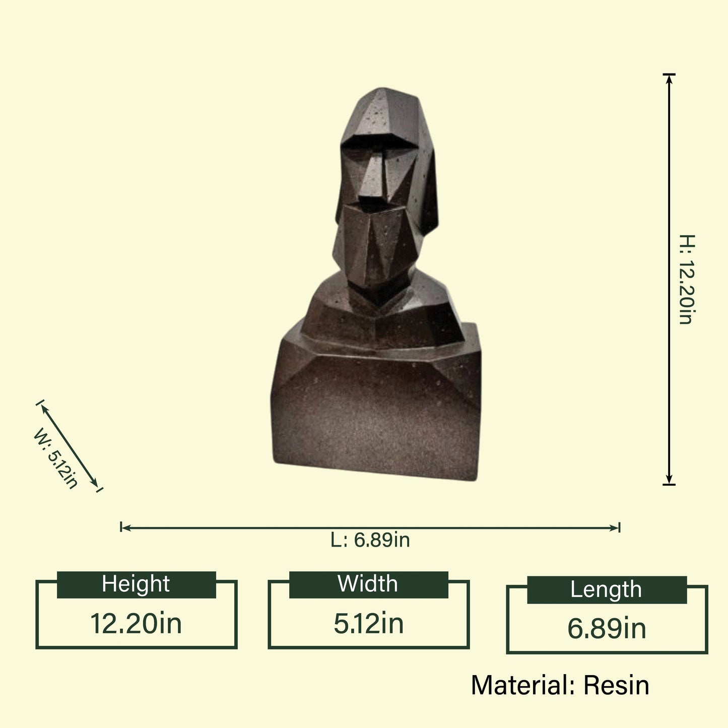 Bearded bust low-poly bronze dimension spec