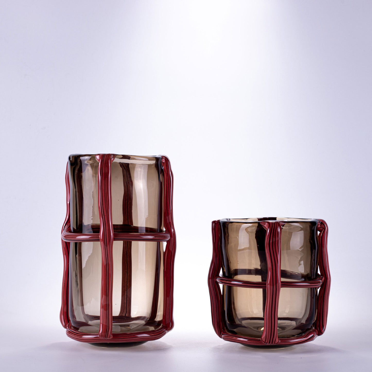 Amber Ribbed Glass Vase Set