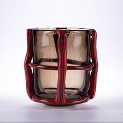 Amber Ribbed Glass Vase โ Short