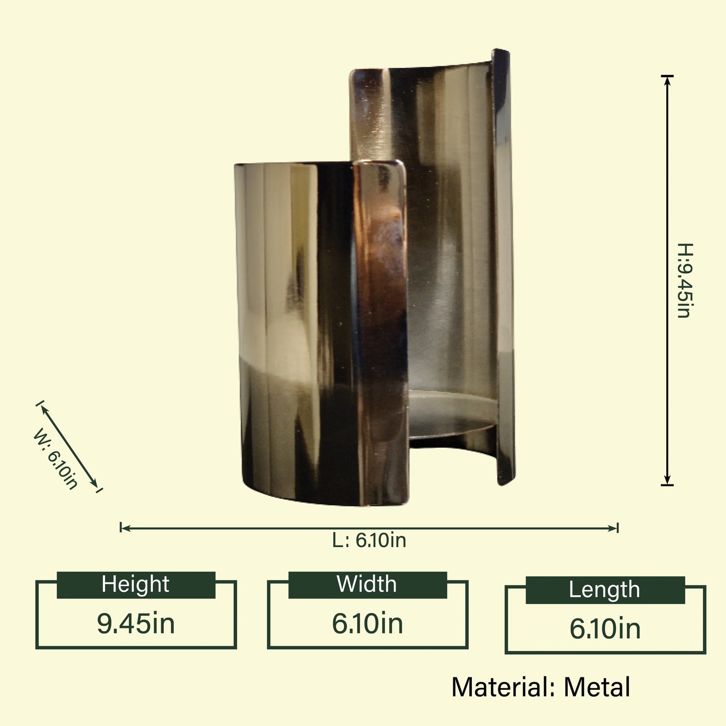 Contemporary decorative metallic piece for sophisticated styling