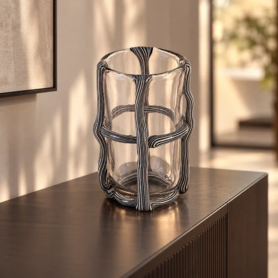Ivory Ribbed Glass Vase - Tall
