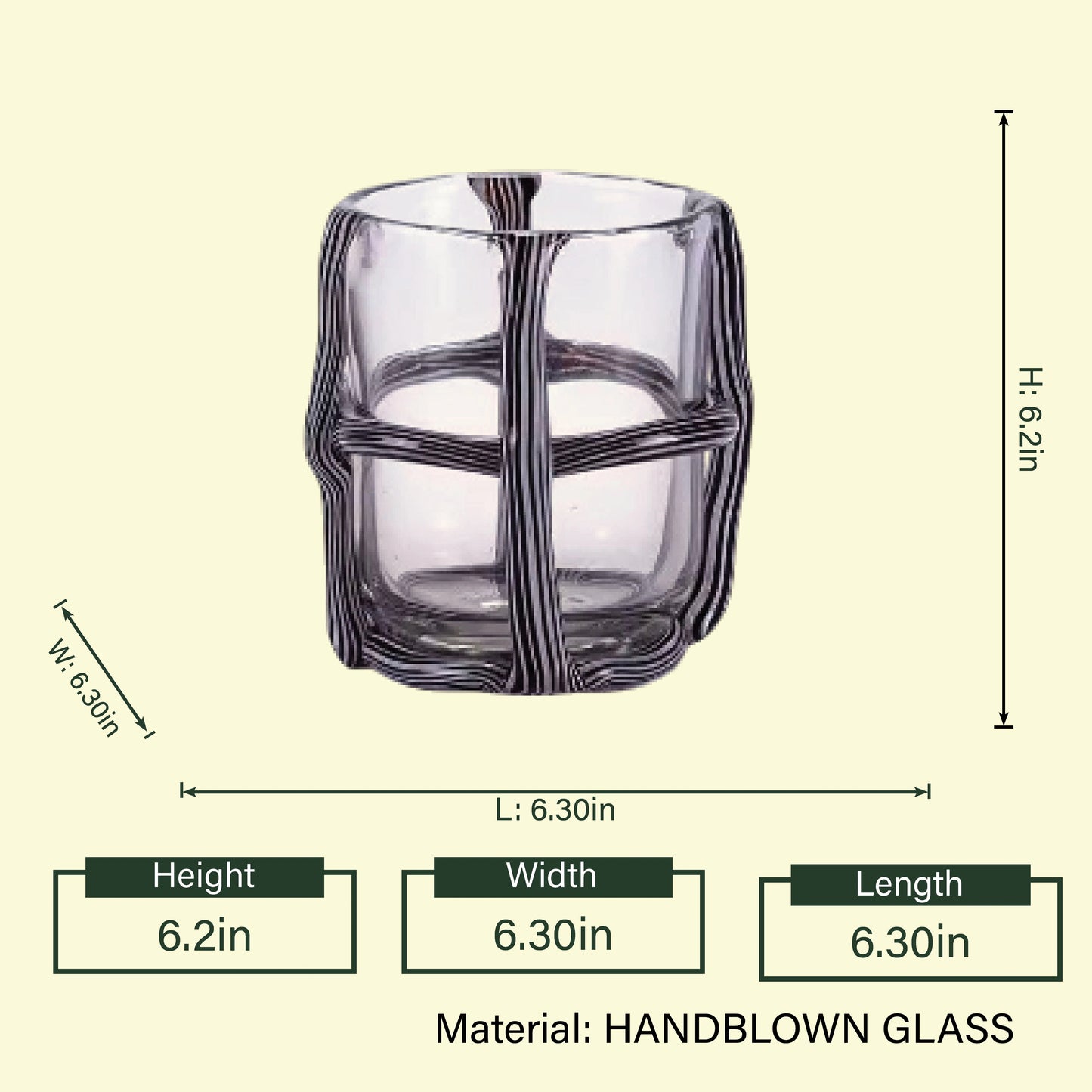 Short ivory ribbed vase, dimension spec card