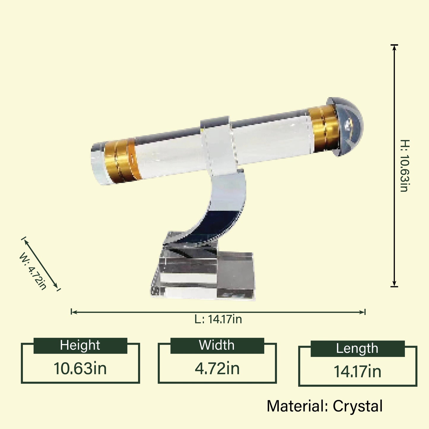 Crystal Telescope, dimensioned spec diagram
