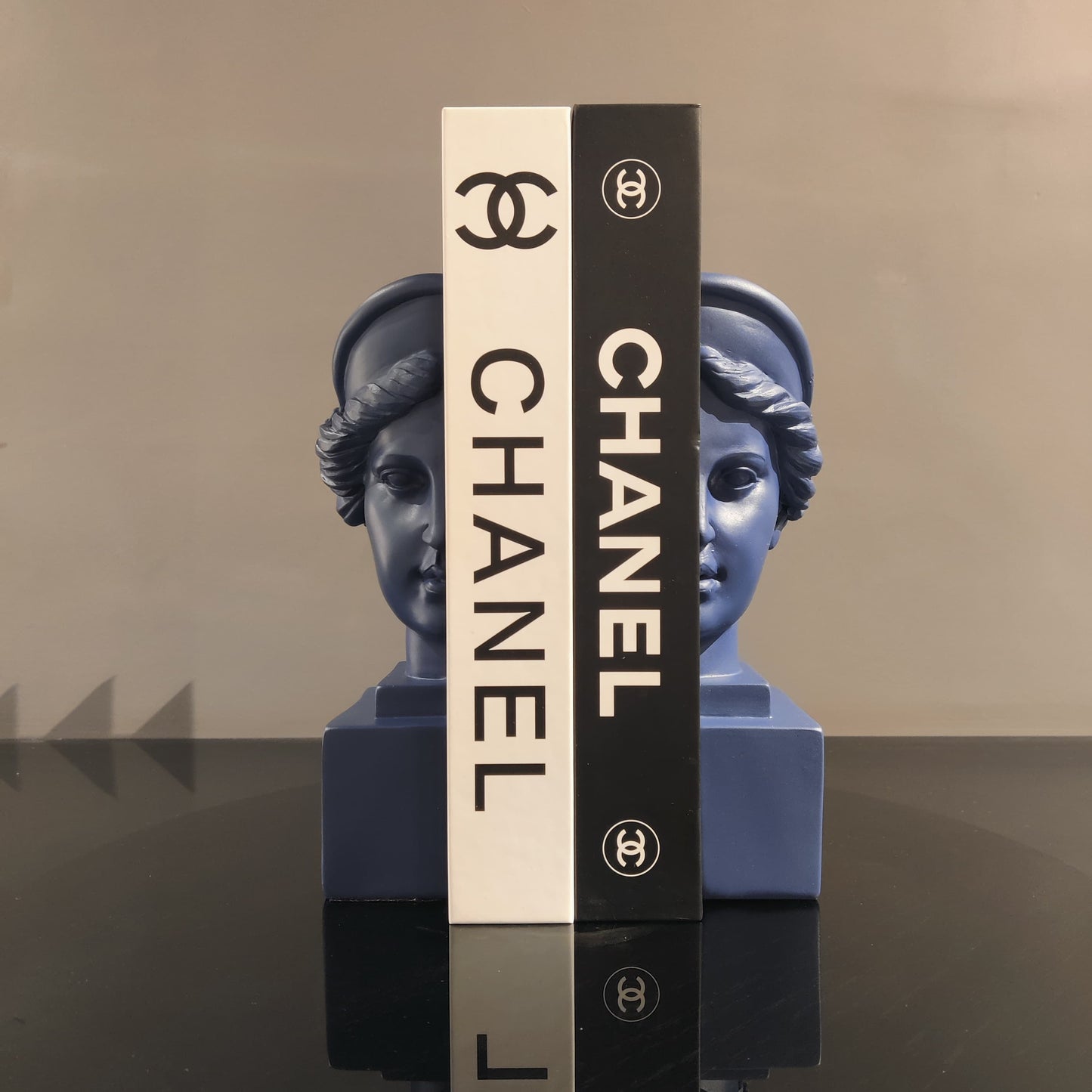 Matte blue abstract face bookend