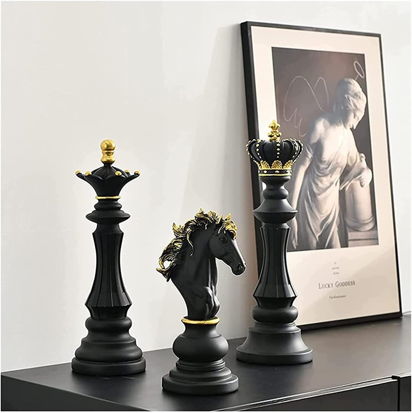 Grandmaster's Elegance Chess Piece Sculpture - Set of 3