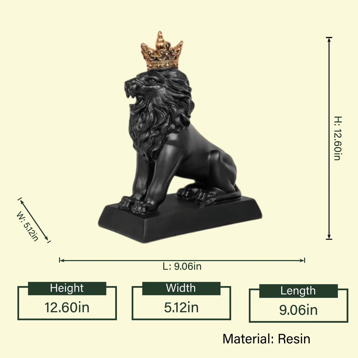 Regal black lion decor accent with decorative crown