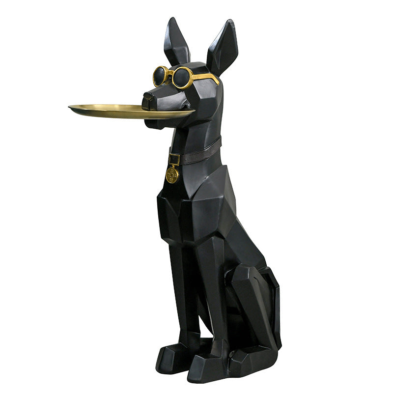 Black dog butler decor holding tray standing upright modern home accent