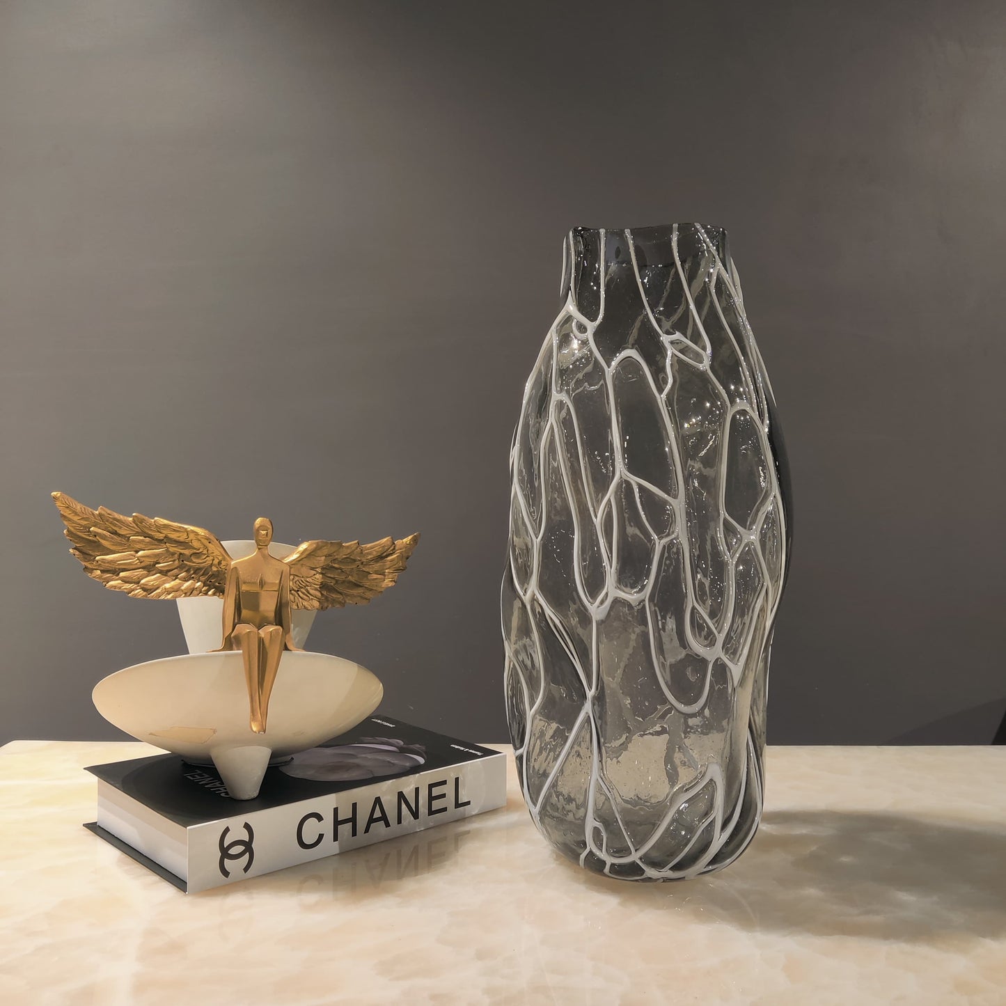 Designer glass flower vase for sophisticated table styling