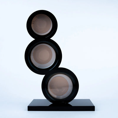 Modern Spherical Table Decor | Smoky Amber and Silver Reflective Decorative Accent with Black Base for Living Room, Office and Console Table